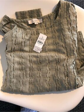 LOFT Olive Green Textured Long Sleeve Top